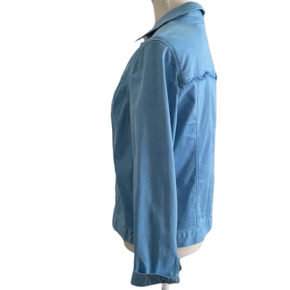 Sky Blue Chico’s Denim Jacket with Fraying Boho Chic  Festival StyleSize S - Picture 3 of 9